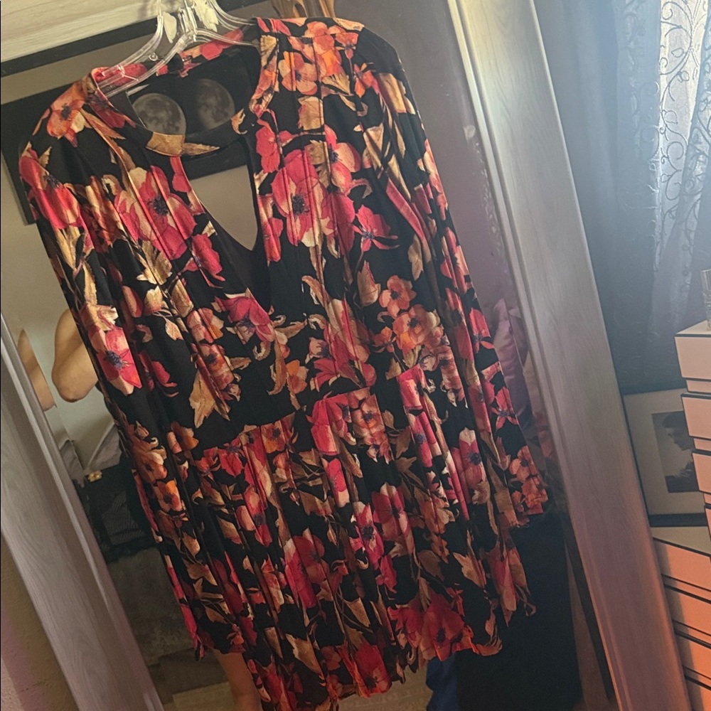 Free People Floral Black and Red Dress
